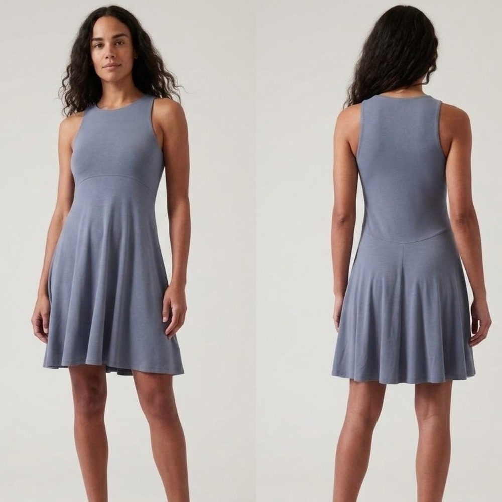 Athleta Santorini Thera Dress Women Medium Grey Summer A-Line Modal Knit Casual